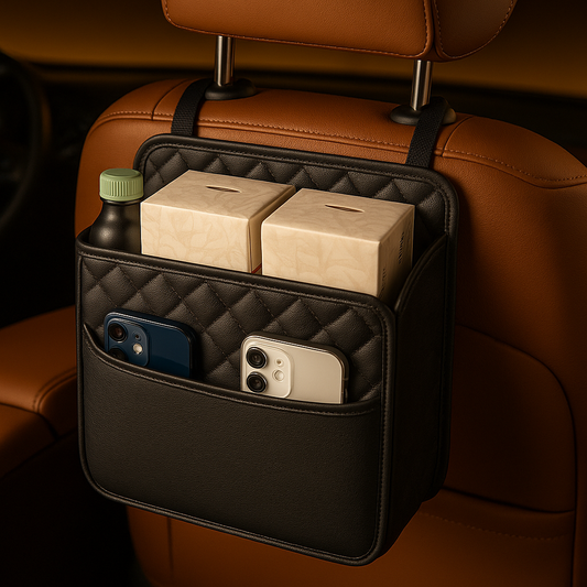 Organizador de Asiento Trasero para Autos - Multifuncional de Cuero